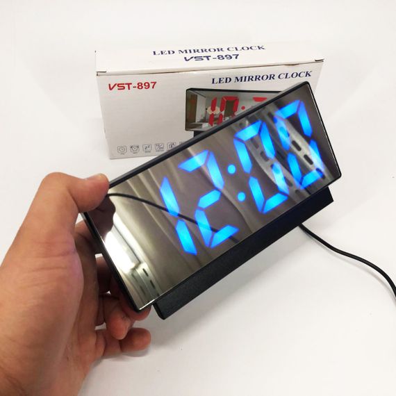 Часы сетевые настольные VST-897-5 (синяя подсветка, температура, от USB кабеля), Настольные LED часы | Зображення 7