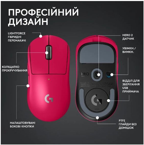 Миша Logitech G PRO X SUPERLIGHT 2 LIGHTSPEED Gaming, Magenta (910-006797) | Зображення 5