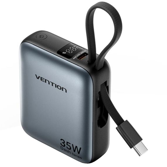 УМБ Vention 10000mAh 35W 3A PD,Fast Charging,1хType-C IN/OUT,Built-in USB-C Cable,LED Display,Gray | Зображення 5