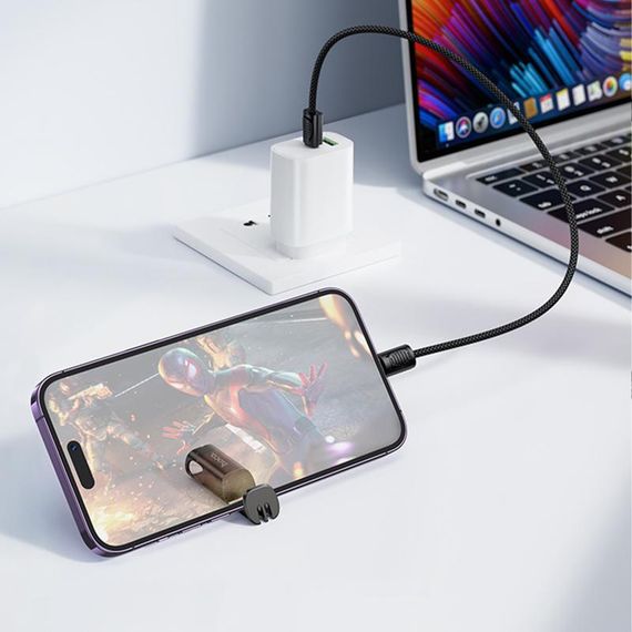 Дата кабель Hoco X126 Experto Type-C to Lightning 30W + Phone Holder & Lanyard (0.35m) Black | Зображення 2