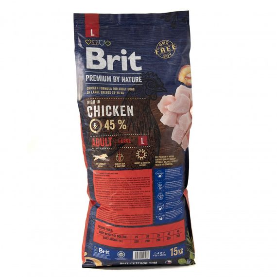 Корм сухий Brit Premium Dog Adult L для дорослих собак великих порід вагою 25-45 кг з куркою 15 кг | Зображення 2