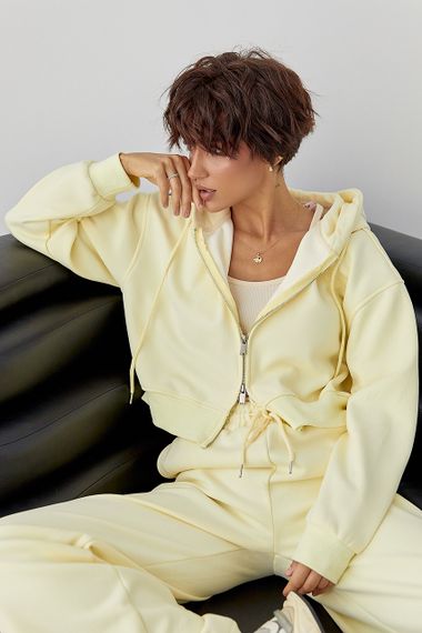 Теплий спортивний костюм з об'ємним написом - лимонний цвет, S/M (є розміри) | Зображення 2