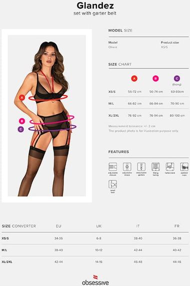 Комплект с поясом для чулок Obsessive Glandez garter belt set Черный XL/2XL | Зображення 5