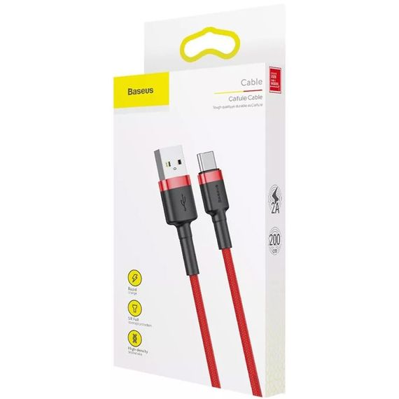 Дата кабель Baseus Cafule Type-C Cable 2A (2m) (CATKLF-C) Красный | Зображення 4