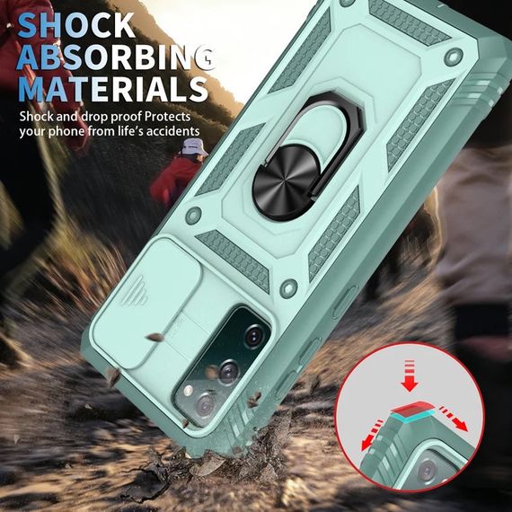 Чохол New Armor з кільцем-підставкою зі шторкою на Samsung Galaxy S22 зелений | Зображення 2