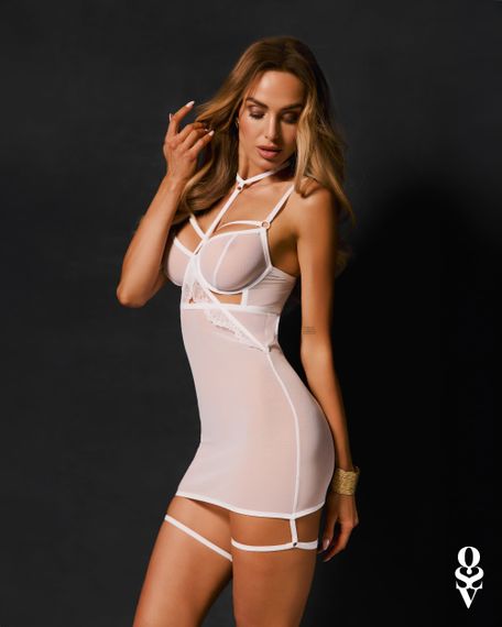 Сорочка Obsessive ARROWEL CHEMISE & thong Белый L/XL | Зображення 4