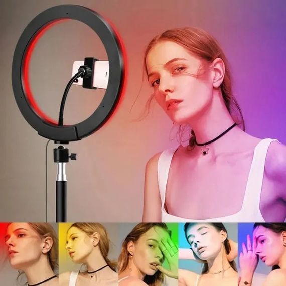 Кільцева світлодіодна лампа RGB LED RING MJ26 26 см із тримачем TM-700 для телефону | Зображення 2