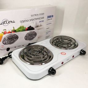 Плита електрична Suntera DP-1915 2000 Вт, потужна настільна електроплита, побутова плита. Колір: білий