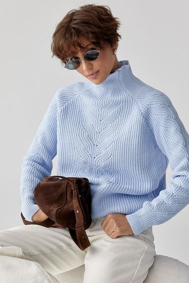 В'язаний жіночий светр із косичками - блакитний цвет, ONE SIZE (є розміри) | Зображення 4