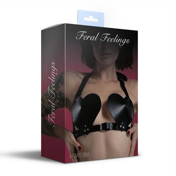 Лиф Сердце из натуральной кожи Feral Feelings - Hearts Bra Black | Зображення 3
