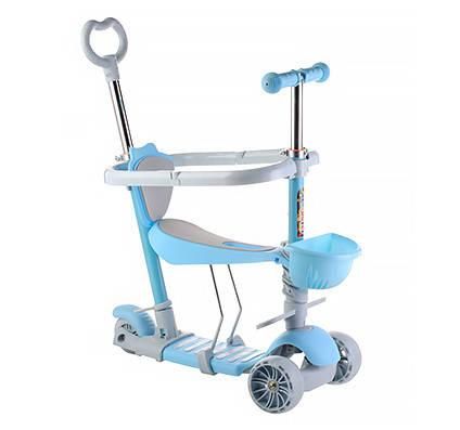 Дитячий самокат триколісний Children's Scooter з батьківською ручкою та бортиком Синій