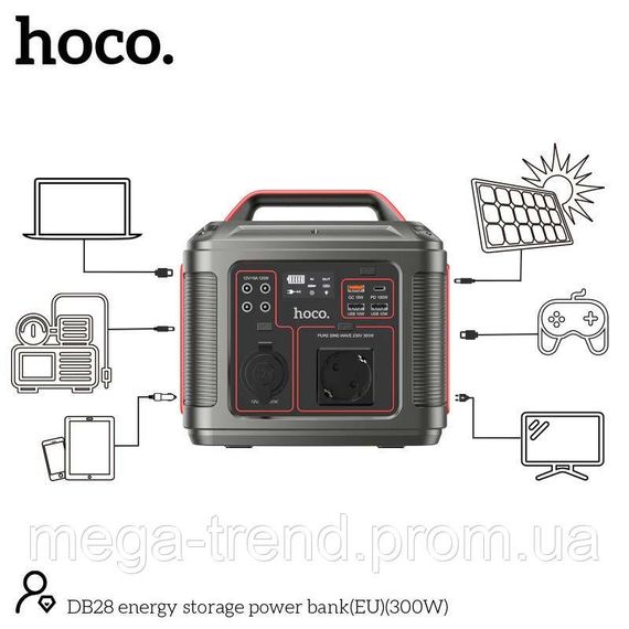 Портативна електростанція Hoco Energy storage power bank DB28 80000mAh |300W, 3USB/Type-C/AC, PD/QC| | Зображення 3