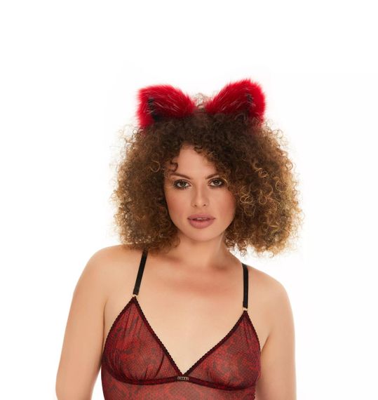 Хутряні вушка кішки, Темно-червоні з чорним OKOVA Sex Aura