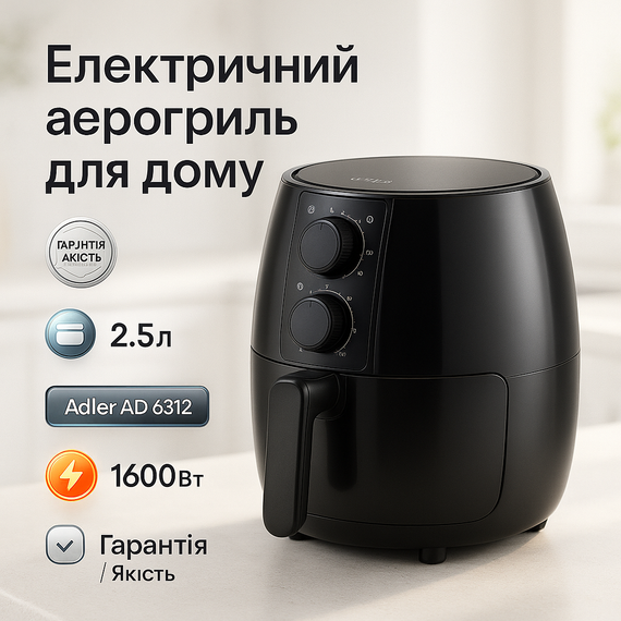Фритюрниця без олії з рецептами Adler, Аерогриль для запікання та смаження, Мультипіч для приготування UM-32