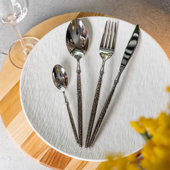 Набор столовых приборов золото на 6 персон 24 предмета ложки, вилки, ножи Серебро HP-20-14 | Зображення 1