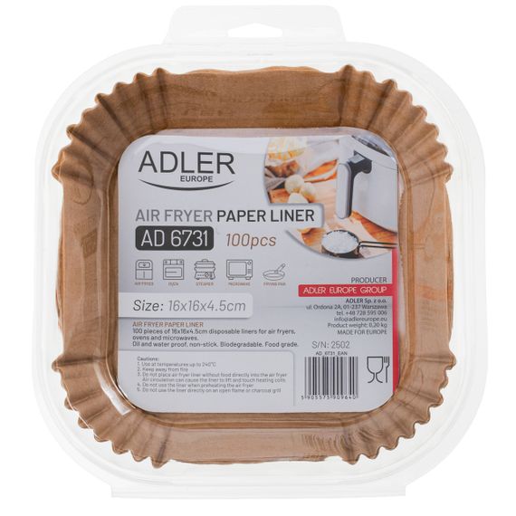 Бумажные формы для аэрогриля Adler AD 6731 16×16 см 100 шт для духовки и СВЧ