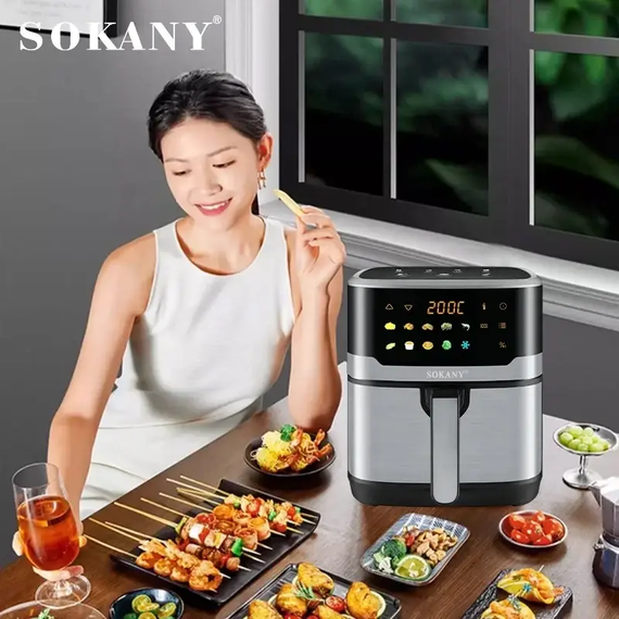 Аерофритюрниця Sokany SK 10085 2200W Аерогриль безмасляна мультипіч для приготування без олії  12л з сенсорним керуванням | Зображення 4