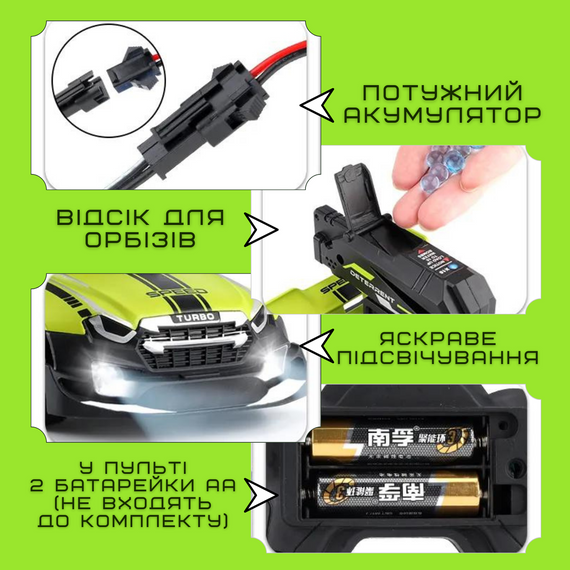 Гоночна Машинка Швидкісна Радіокерована на Акумуляторі з Кульками Орбізами та LED Підсвічуванням Зелена | Зображення 4