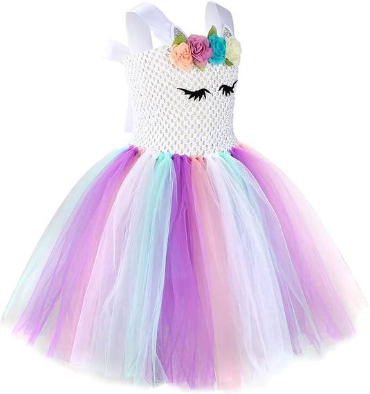 Сукня Єдинорога на 5–6 років з пишною райдужною спідницею, обручем, крильцями, карнавальний костюм для Дня народження Хелловіну | Зображення 1