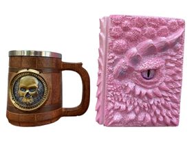 Подарунковий набір Кухоль 3D Череп Gold Rose та Блокнот 3D «Дракон Єдинорога»