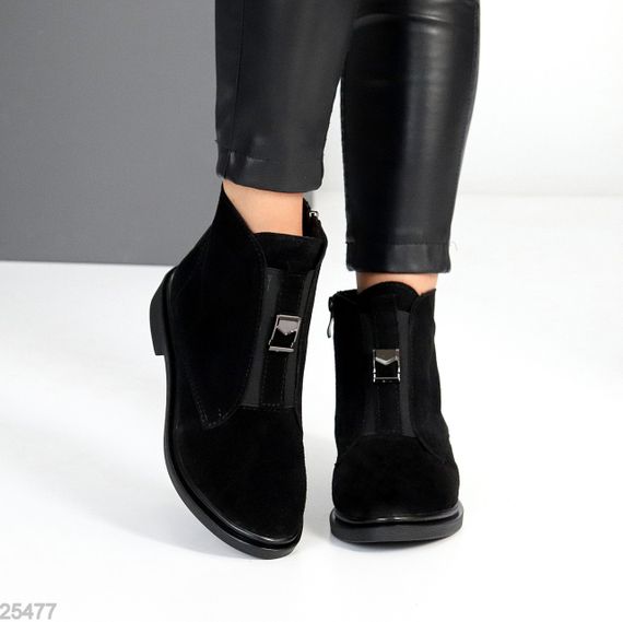 Стильные черные замшевые ботинки подъем на резинке низкий ход 38