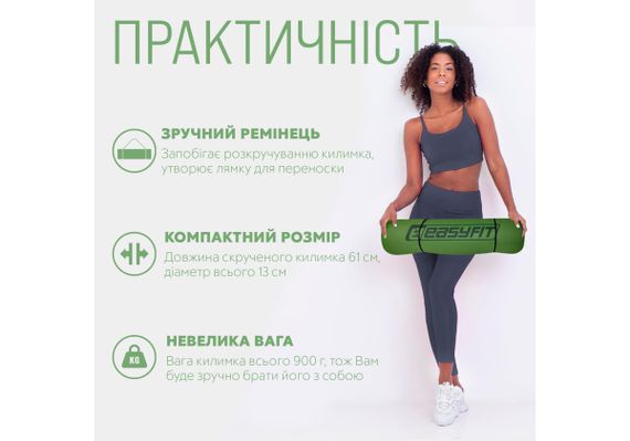 Килимок для йоги та фітнесу EasyFit TPE+TC 6 мм двошаровий зелений-чорний (EF-1924-GNBK) | Зображення 4