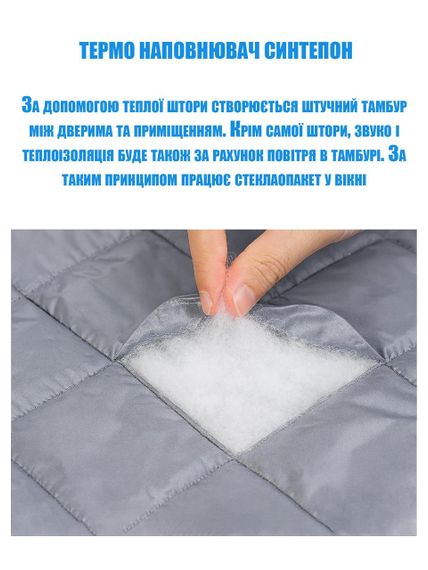 Штора теплозберігаюча (на липучках) Сіра - H 190*125 см | Зображення 4