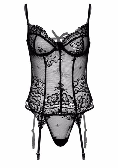 Корсет полупрозрачный Daring Intimates, со стрингами, черный, S/M Sex Aura | Зображення 4