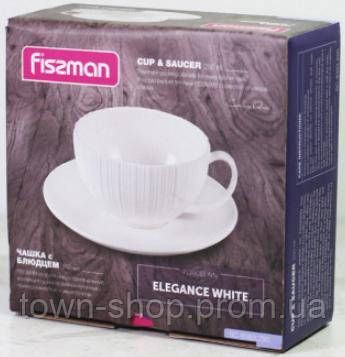 Чайная пара Fissman Elegance White чашка 250мл с блюдцем, фарфор | Зображення 2