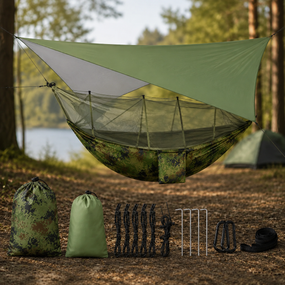 Кемпинговый гамак с москитной сеткой и тентом от дождя / Гамак-палатка производная для отдыха на природе 260*140CM Камуфляж