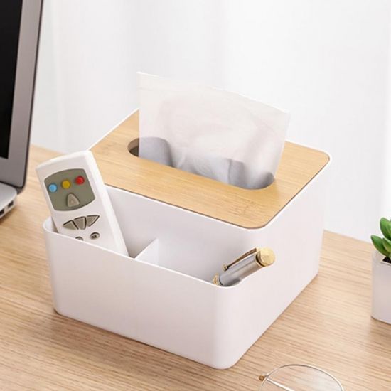 Бокс для салфеток Tissue с бамбуковой крышкой с отделением под косметику и гаджеты | Зображення 1