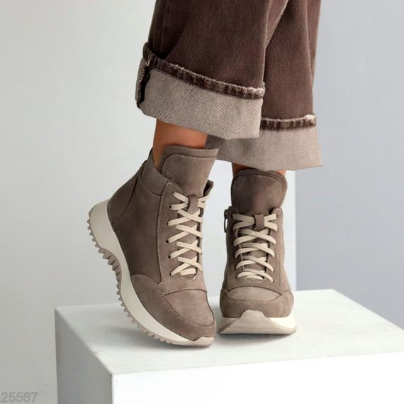 Шикарні спортивні замшеві черевики на флісі колір капучино | Зображення 8