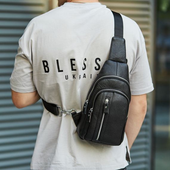 Сумка-слінг чоловіча шкіряна на одне плече чорна 74521 | Зображення 3