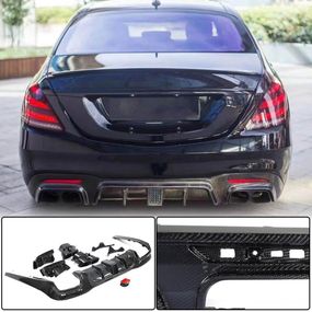 Дифузор заднього бампера з насадками (для S63/S65 AMG 2018-2021, Карбон) для Mercedes S-сlass W222 рр