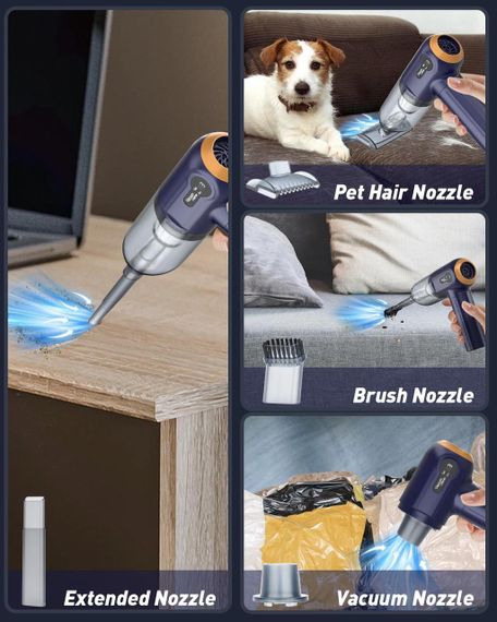 Портативний пилосос для всмоктування, видування, надування й накачування 4 в 1, 15000 Па, 7 насадок | Зображення 2