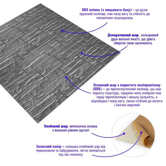 Самоклеюча 3D панель культурний камінь срібло 700x770x5мм (156) SW-00000751 | Зображення 1