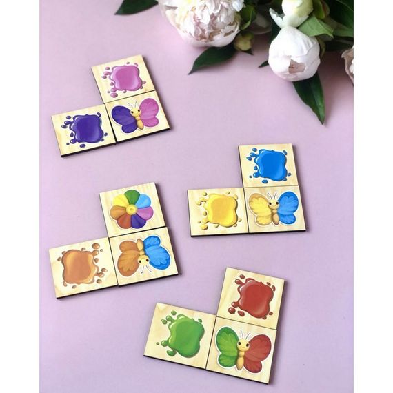 Деревянный пазл-сортер "Бабочки" Ubumblebees (ПСФ106) PSF106 изучение цветов | Зображення 4