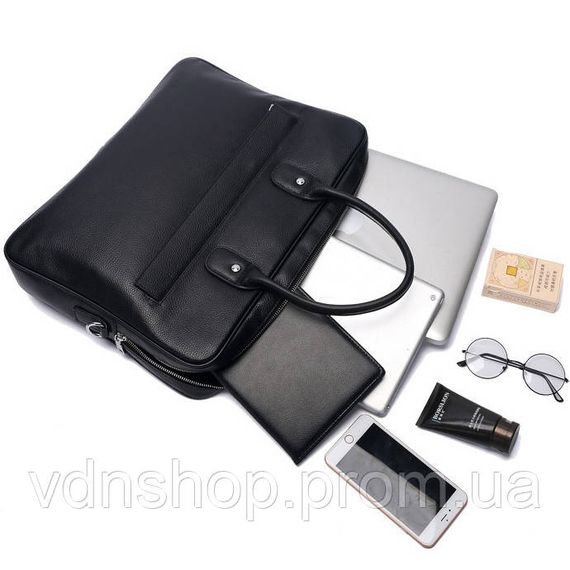 Кожаная мужская сумка для ноутбука 40х30х8, офисный деловой портфель Tiding Bag M364A черный | Зображення 6