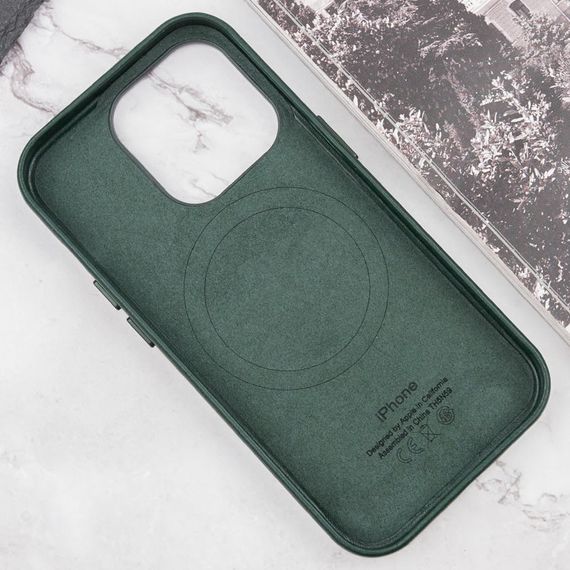 Шкіряний чохол Leather Case (AAA) with MagSafe and Animation для Apple iPhone 15 Pro (6.1") Green | Зображення 2
