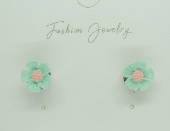Детские сережки Сережки гвоздики пусеты Liresmina Jewelry мятные цветочки 0.8 см | Зображення 1