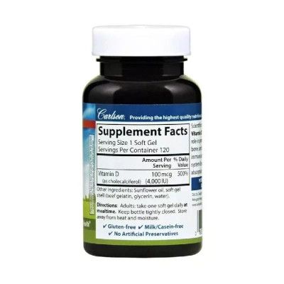 Витаминно-минеральный комплекс Carlson Витамин D3, 4000 МЕ, Vitamin D3, 120 желатиновых капсул (CL1431) | Зображення 1