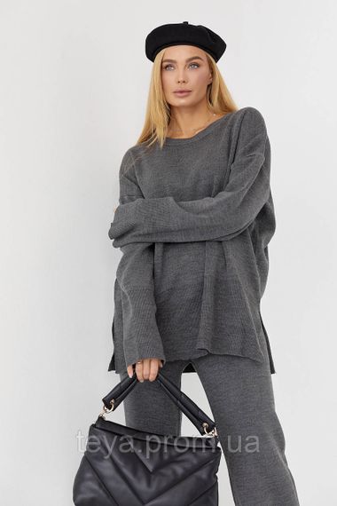 В'язаний брючний костюм oversize колір темно-сірий розмір S FL_000821 | Зображення 2