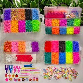 Набір гумок для плетіння 20000 шт Loom Bands - 3 яруси у кейсі з верстатом, гачками, шармами та намистинами