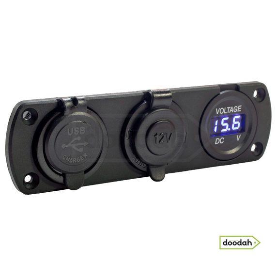 Авто / Мото станція (USB зарядний пристрій + вольтметр + порт прикурювач) Recessed Flow Blue, IP54 | Зображення 2