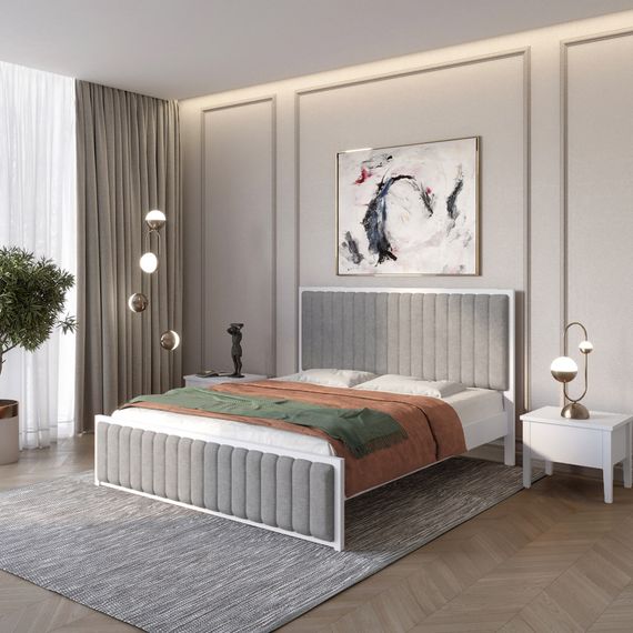 Двоспальне дерев'яне ліжко Mebigrand Відень Сіро-блакитний (S2010R80B)/Аляска 93 (Сірий) 140х200 см (MBG-11040)