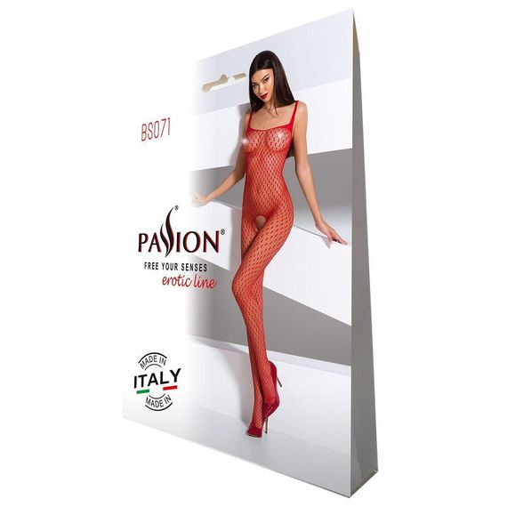 Бодістокінг Passion BS071 red, комбінезон на бретелях Sex Aura | Зображення 4