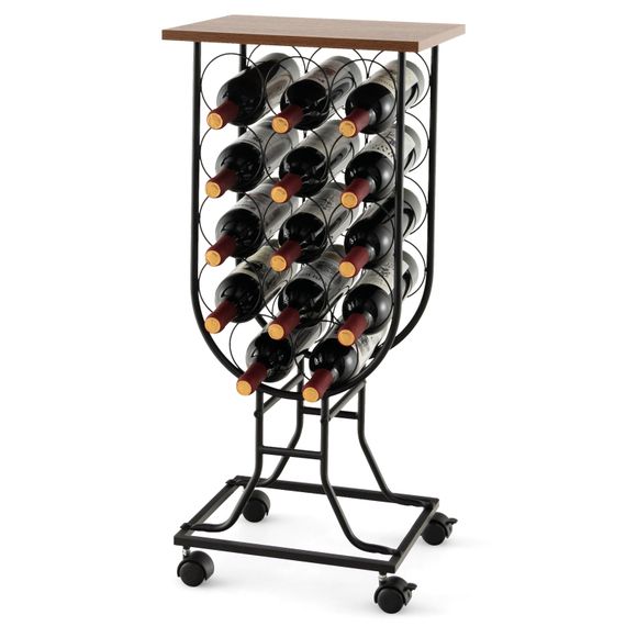 Стелаж винний Costway Mobile Sommelier на коліщатках у формі келиха на 14 пляшок коричневий | Зображення 3