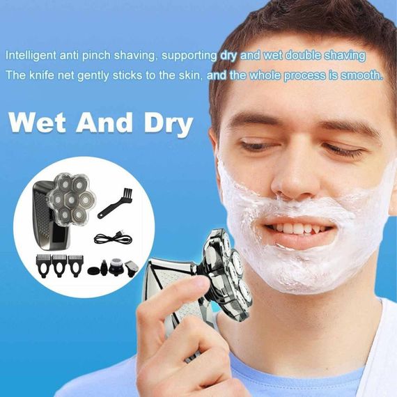 Електробритва чоловіча акумуляторна роторна 5 в 1 з 7 плавальними головками HM-1686 | Зображення 3