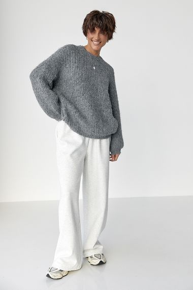 Тепла жіноча кофта з рукавами-ліхтариками - сірий цвет, ONE SIZE (є розміри) | Зображення 2