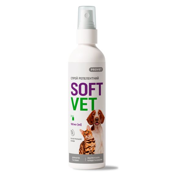 Спрей від бліх та кліщів для собак та котів Provet Softvet, 100 мл